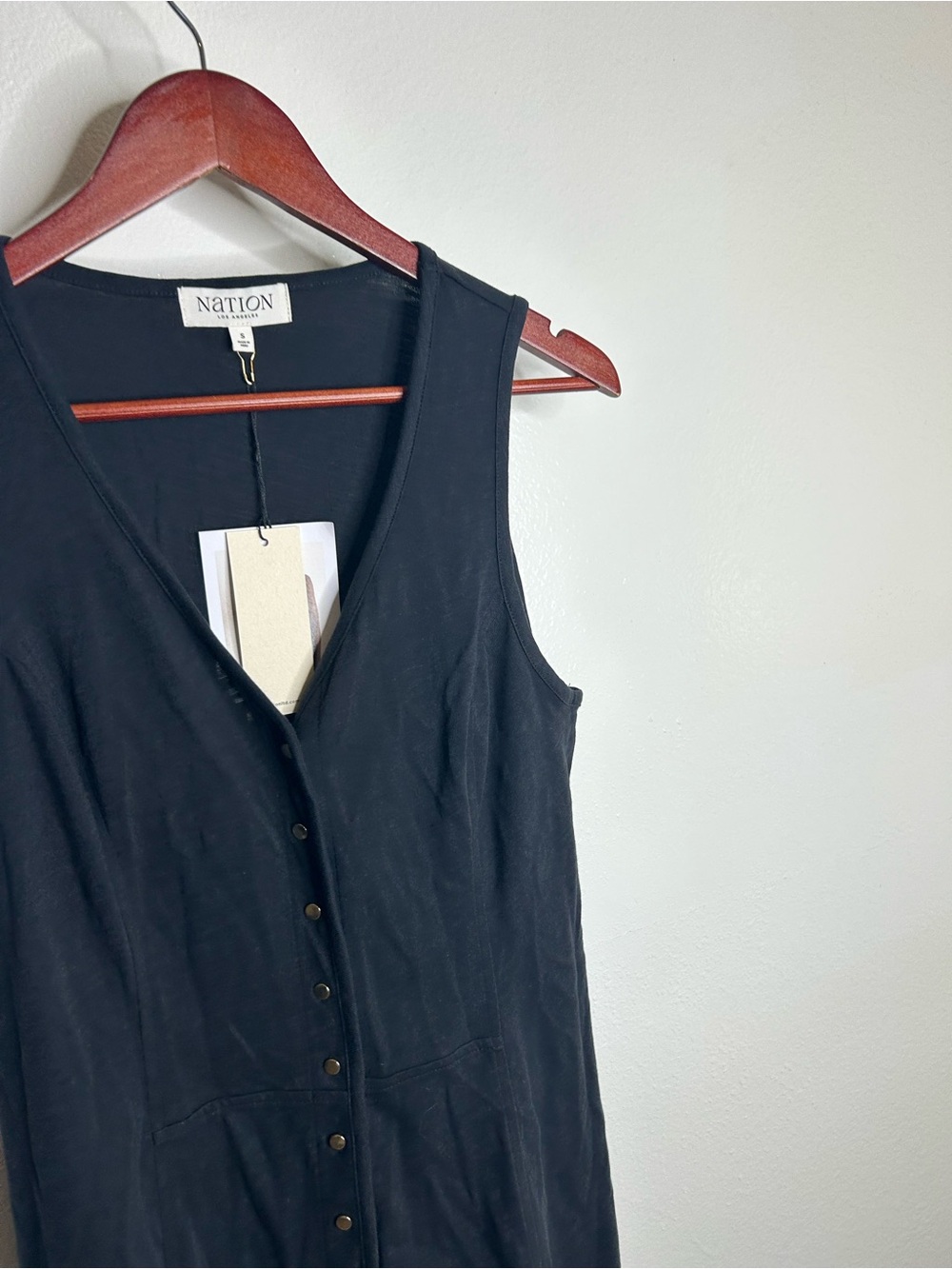 NWT Nation LA 100% Cotton Black Gold Button V - Neck Button Down Mini Dress - Picture 11 of 15